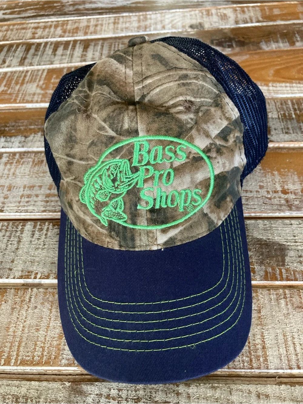 Bass Pro Shops Camo & Navy Embroidered Logo Trucker Hat